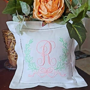 Monogrammed Baby Pillow Linen Hemstitch Pillow Ring Bearer Crib Pillow Embroidered Gift Baby Shower Gift White Baby Personalized Pillow