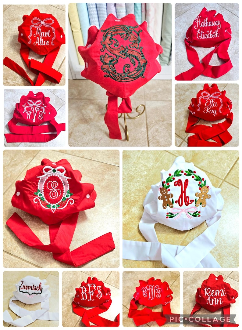 Monogrammed Baby Bonnet: Embroidered Cotton Button Bow Hat Childrens Photo Prop image 13