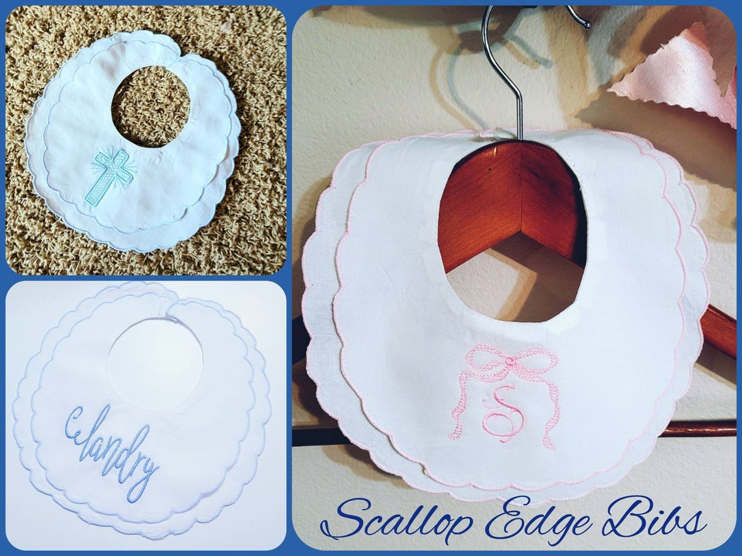 Monogrammed Bib Heirloom Linen Bib Scallop Bib Baby Bib 1st Communion Baby Shower Gift