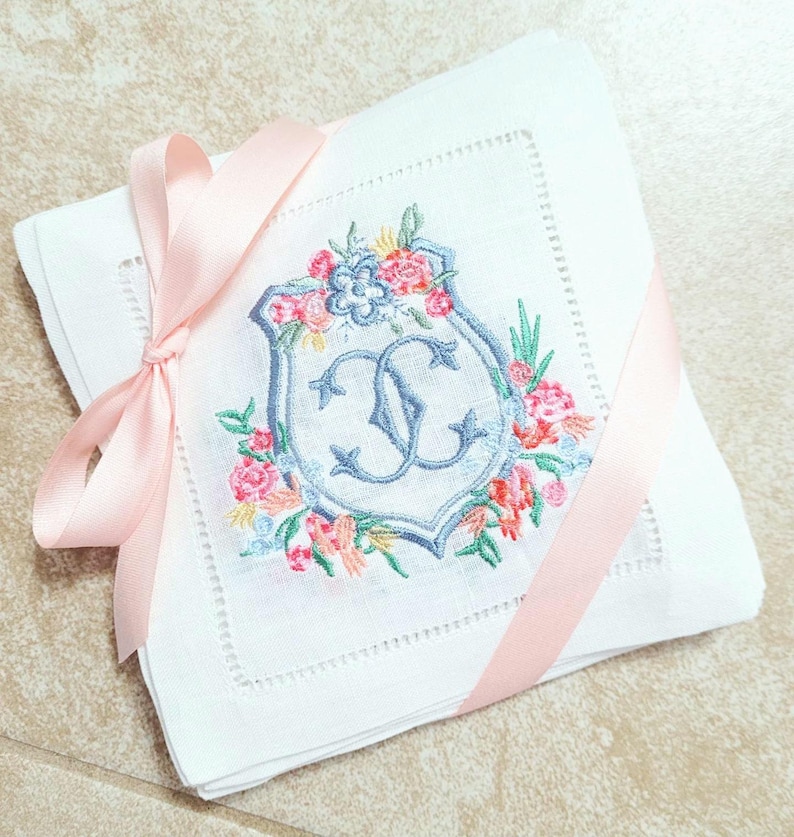 Monogrammed Hemstitch Cocktail Napkins