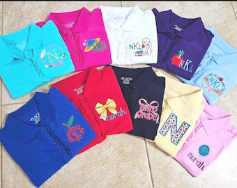 Monogrammed Girls Polo Shirt: Ruffle Trim Uniform Top Personalized School Shirt