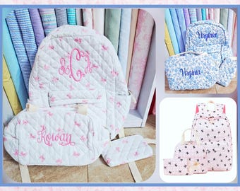 Monogrammed Bow Backpack Set: Insulated Lunch Bag & Pencil Pouch Embroidered School Set