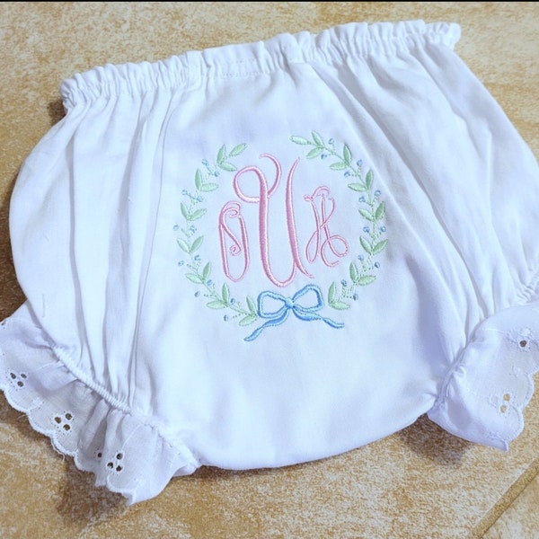 Monogrammed  Bloomers Diaper Cover White Eyelet Bloomers Vintage Diaper Cover Baby Girls Personalized Gift Baby Shower Gift Newborn Gift