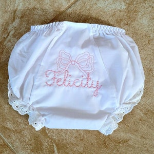 Monogrammed White Eyelet Bloomers Diaper Cover Font Design Baby Girls Personalized Gift Baby Shower Gift Newborn Gift Baby Diaper Cover