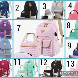 Monogrammed Backpack Set Lunch Box Small Case Stripe USB Canvas Fashion Back To School Backpack Full Size Insulated Lunch Bag School Book