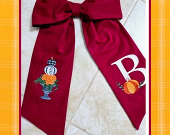 Monogrammed Wreath Sash Fall Door Ribbon Holiday Decor Bow