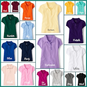 Monogrammed Girls Polo Shirt Girls Polo Shirt Summer Shirt Button Casual Shirt  Personalized Polo Girls Back to School Uniform Top Ruffle