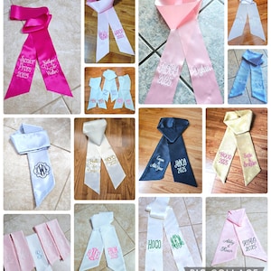 Monogrammed Bouquet Sash: Silk Ribbon Prom Homecoming Wedding Embroidered Bow image 8