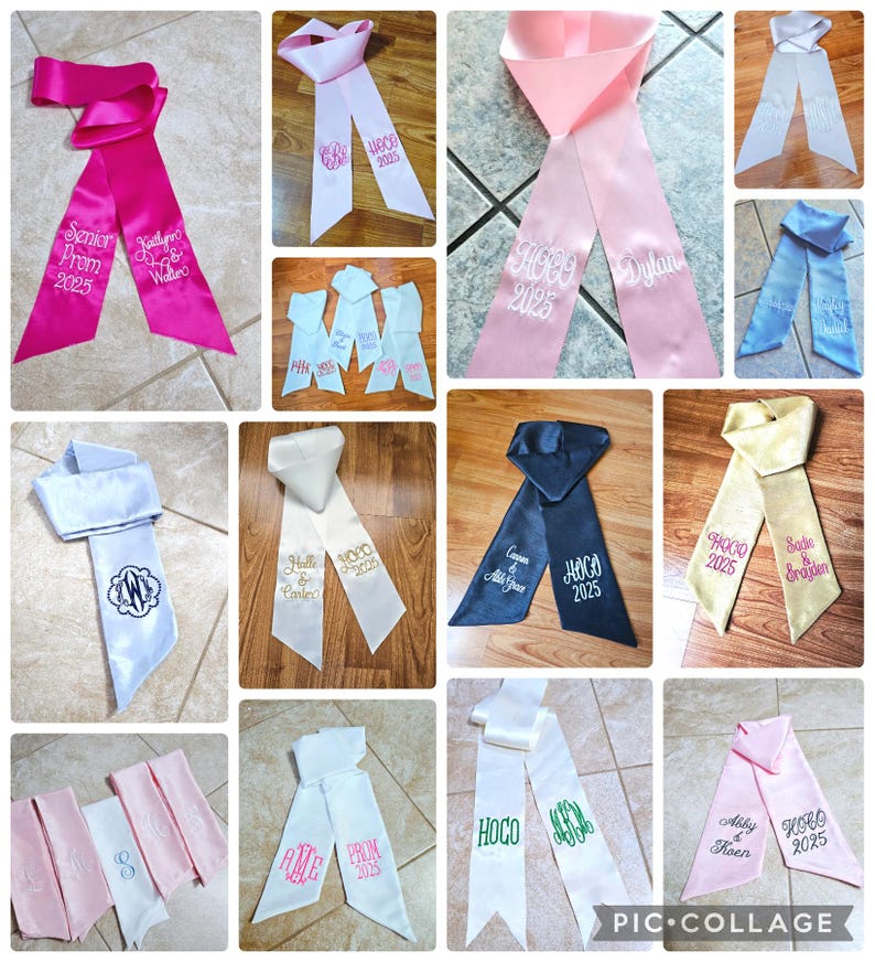 Monogrammed Bouquet Sash: Silk Ribbon Prom Homecoming Wedding Embroidered Bow image 8