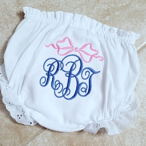 Monogrammed  Bloomers Diaper Cover White Eyelet Bloomers Vintage Diaper Cover Baby Girls Personalized Gift Baby Shower Gift Newborn Gift
