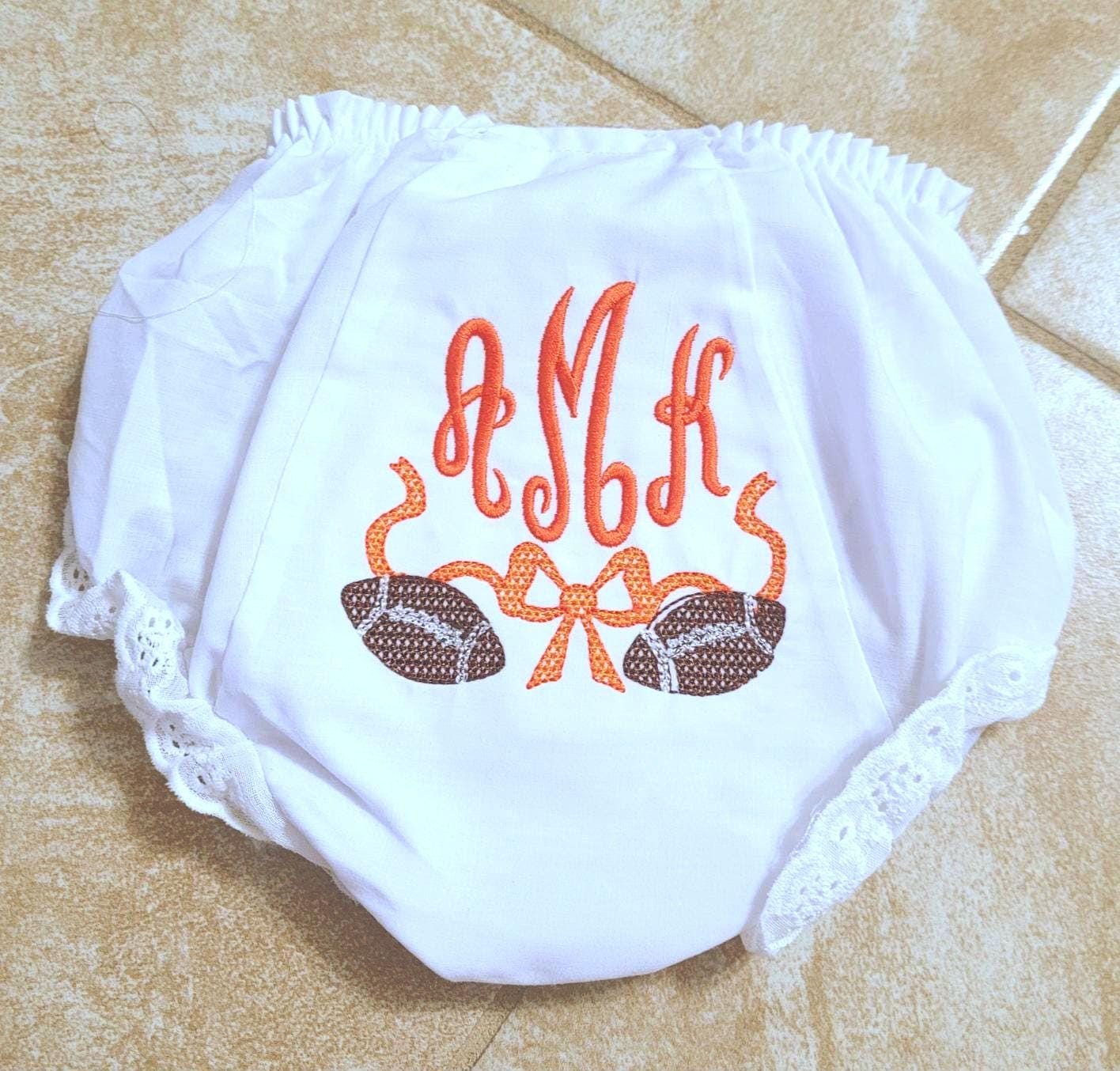 Monogrammed Football Bloomers: Fall Eyelet Diaper Cover, Personalized Gift