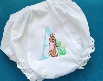 Monogrammed Eyelet Baby Bloomers: Easter Bunny Diaper Cover