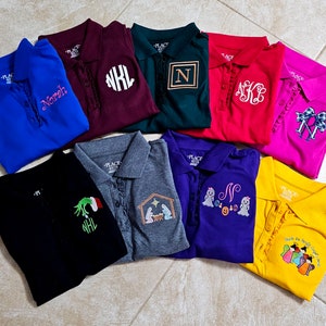 Monogrammed Girls Long Sleeve Polo Shirt: Ruffle Trim Uniform Top