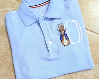Monogrammed Polo Shirt Easter Polo Shirt Summer Shirt Button Casual Shirt Rabbit Polo Personalized Polo Church Polo Shirt Toddler Boy Polo