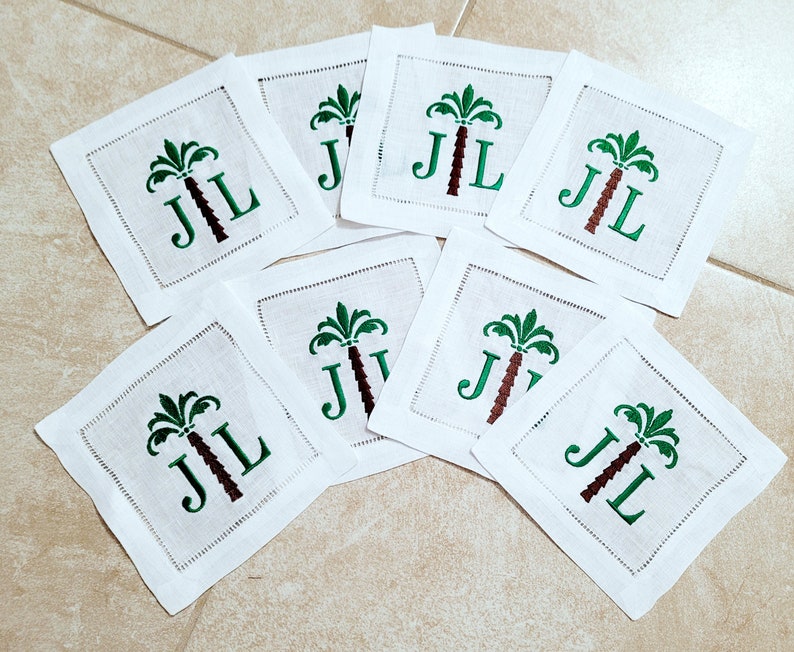 Monogrammed Hemstitch Cocktail Napkins - Thumbnail 2