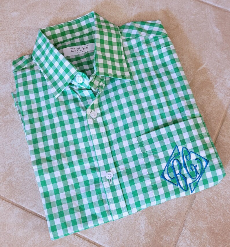 Monogrammed Gingham Shirt: Custom Cotton Oxford Button Down image 8
