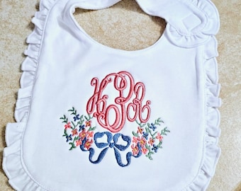 Monogrammed Ruffle Bib Baby Girl Bib Custom Baby Shower Gift Personalized Soft Baby Gift Cotton Ruffle Bib Embroidered Gift Baby Ruffle Bib