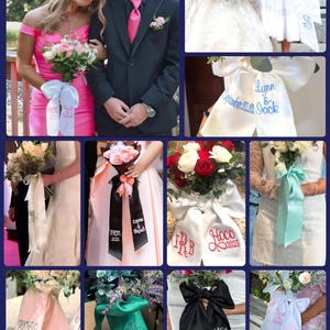 Monogrammed Bouquet Sash: Silk Ribbon Prom Homecoming Wedding Embroidered Bow image 2