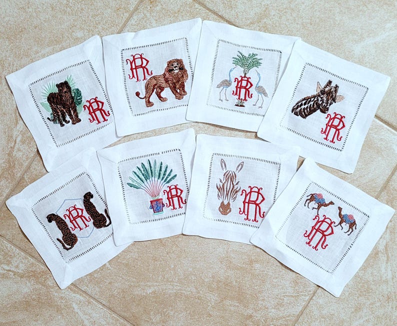 Monogrammed Hemstitch Cocktail Napkins - Thumbnail 4