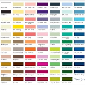 May include: A chart of 64 different colored squares with the corresponding thread color names and numbers. The chart is labeled "Thread Colors".