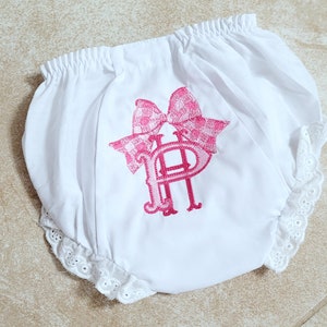 Monogrammed Eyelet Baby Bloomers: Personalized Diaper Cover
