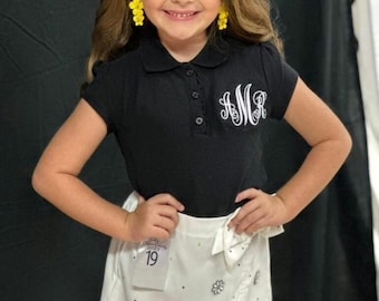 Monogrammed Girls Polo Shirt: Ruffle Trim Uniform Top Personalized School Shirt