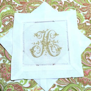 Cocktail Napkins Monogrammed Embroidered Hemstitch Square Napkins Cocktail Party Elegant Personalized Gift Housewarming Wedding Gift Realtor