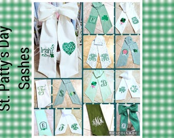 Monogrammed Wreath Sash: St Patty's Day Door Decor Embroidered Holiday Ribbon Home Accessory