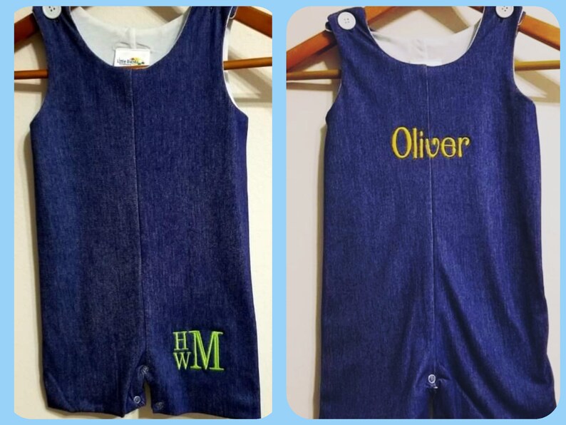 Monogrammed Boys Denim Shortall Jon Jon Button Shoulder Toddler Shortall Baby Boy Jumpsuit Jonjon Snaps Boys Overalls Personalized Chambray