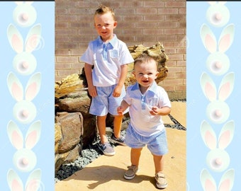 Monogrammed Boys Matching Play Set Shorts Polo Shirt Collar Elastic Waist Gift Birthday Set Embroidered Shorts Outfit Gingham trim shirt
