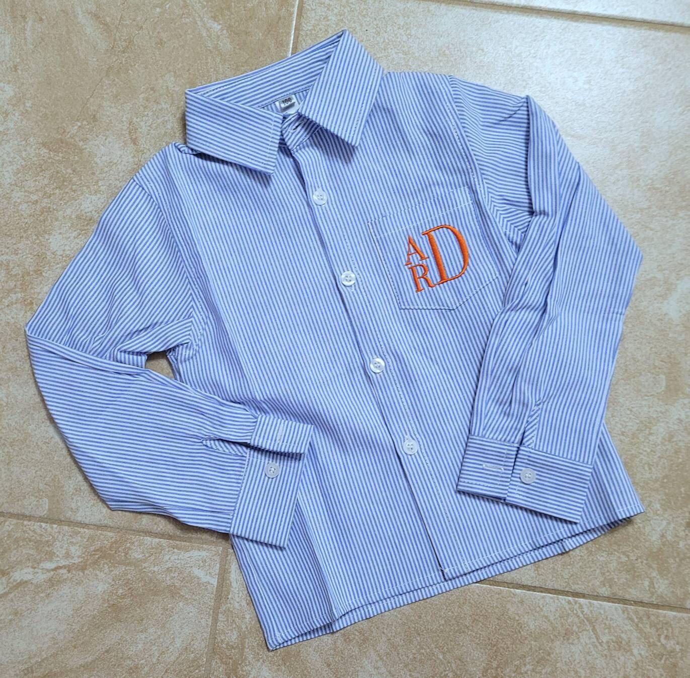 Boys Shirt Monogrammed Shirt Stripe Button Down Shirt Long