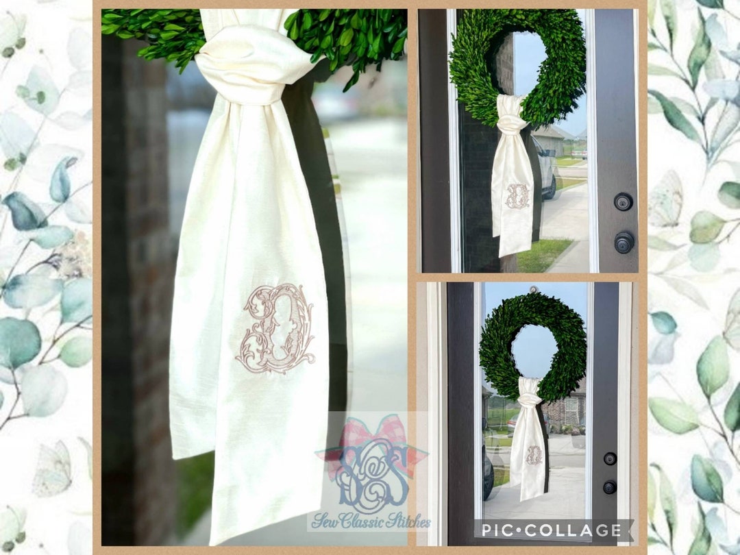 Monogrammed Wreath Sash Front Door Bow Sash Seasonal Sash Holiday Gift