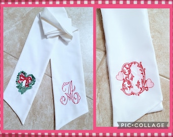 Monogrammed Wreath Sash: Personalized Front Door Decor Embroidered Holiday Ribbon Home Accessory