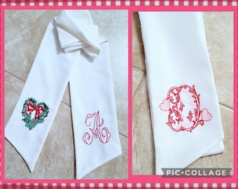 Monogrammed Wreath Sash Valentine's Front Door Bow Sash Seasonal Sash  Housewarming Personalized Wreath Sash Custom Door Decor Cotton Silk