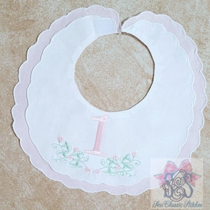 Monogrammed Bib Heirloom Bib Scallop Bib Baby Girl Vintage Baby Shower Gift Birthday Bib Baby Linen Bib Baby Bib Christening Bib Holiday Bib