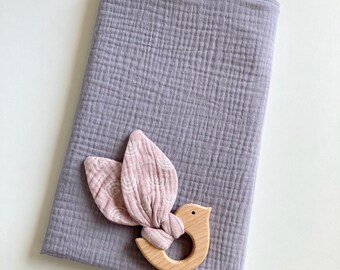 Changing mat on the go, waterproof, muslin grey, terry cloth grey