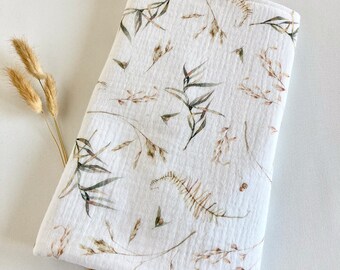 Changing mat on the go, grasses natural, waterproof, muslin, white terry cloth