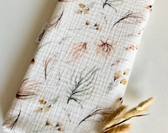 Changing mat on the go, branches natural, waterproof, muslin, terry cloth white