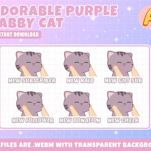 Animated Twitch Alerts Adorable Purple Tabby Cat