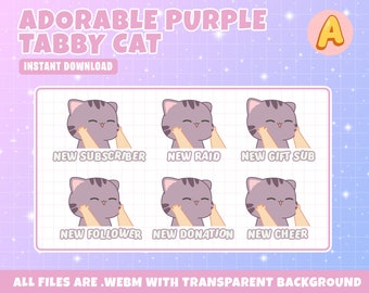 Alertas animadas de Twitch: Adorable gato atigrado morado
