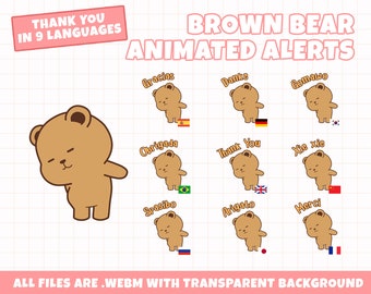 Animated Cute Bear Stream Alerts | Thank You in 10 Languages (Digital File)