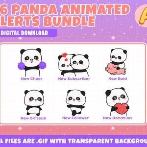 Twitch Animated Alerts Pack of Cute Panda, Panda Alerts, For Streamer Instant Download Ready to Use
