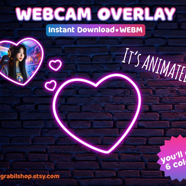 Heart Shape Webcam Overlay Stream - Pack of 6 Animated Styles - WEBM Format - HD Quality