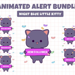 Animated Twitch Alerts  Night Blue Little Kitty