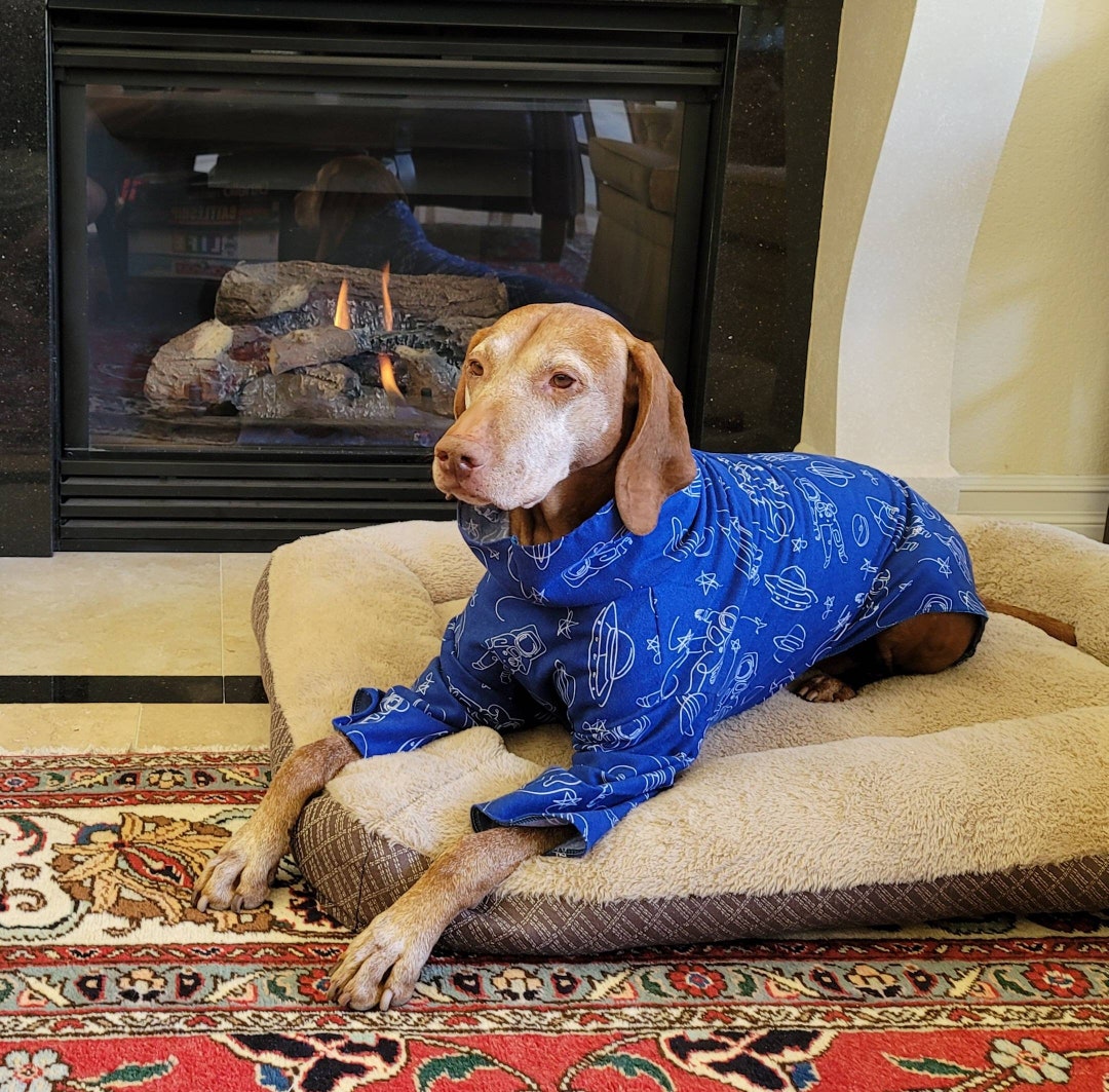 Vizsla Snuggle Jammies, Flannel Dog Pajamas, Indoor Warm Dog Coat, Long