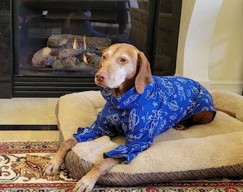 Vizsla Snuggle Jammies, Flannel Dog Pajamas, Indoor Warm Dog Coat, Long Sleeve Cotton High Neck Nightshirt for Dogs, Loungewear -Made in USA