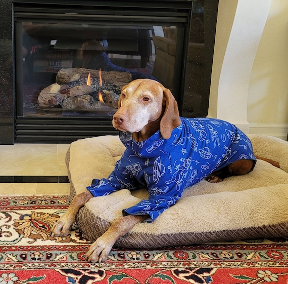 Vizsla Snuggle Jammies, Flannel Dog Pajamas, Indoor Warm Dog Coat