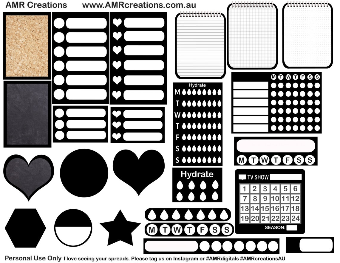 Black Digital Planner Sticker set over 250 Stickers and 130 | Etsy