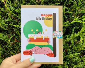 Birthday Holding Cake Card (Made from 100% Recycled Paper)