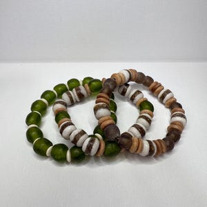 Green and Brown Sea Glass Bracelet Stack, 3 Bracelets